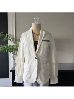 Brunello Cucinelli White Blazer Size 36 Rare Single Button Sparkle Detail